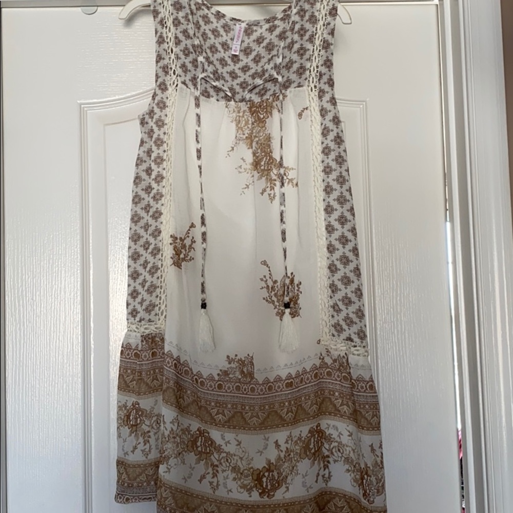 Xhilarstion cream, tan and white summer dress
